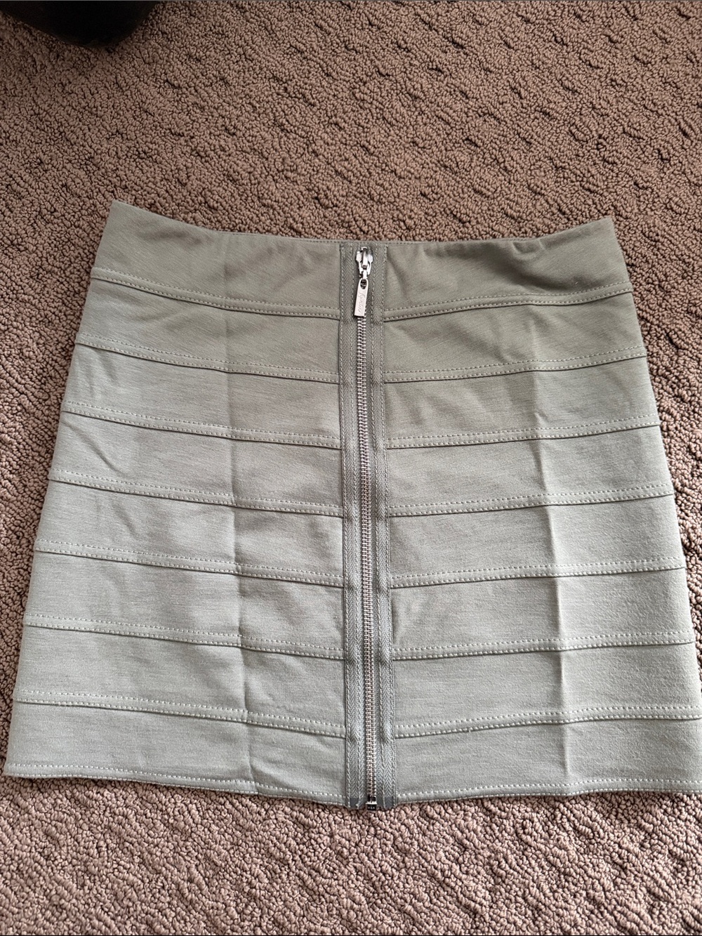 Guess by Marciano Sage Green Mini Bandage Skirt with Front Zip